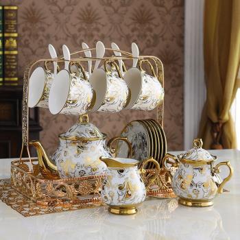 咖啡杯套裝高級16件歐式陶瓷茶具金邊咖啡具家用下午花茶客廳杯具