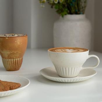 壹銘復古做舊粗陶條紋高溫窯變陶瓷咖啡杯碟澳白卡布拿鐵咖啡水杯
