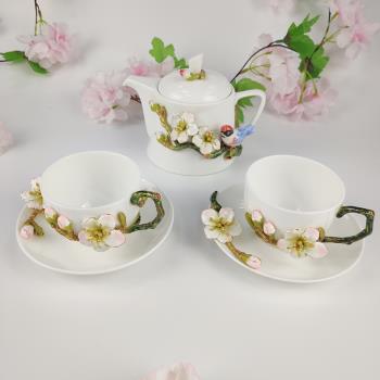 安朵拉琺瑯彩陶瓷咖啡杯茶具餐具杏花水杯帶壺女可愛家用套裝擺件