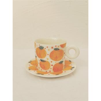 「樂橘」飛魚手作陶瓷咖啡杯手繪釉下彩杯碟下午茶手工杯子橘子