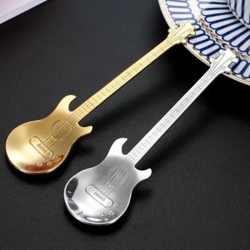2/4Pc Stainless Steel Coffee Spoons Guitar Silver Teaspoons