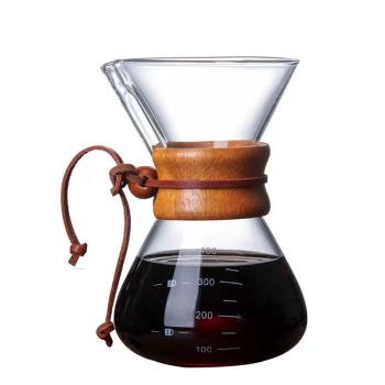 高硼硅玻璃防燙木把手沖摩卡咖啡分享壺耐高溫配V60濾杯滴漏美式