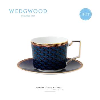 WEDGWOOD威基伍德拜占庭藍色杯碟2件組骨瓷咖啡茶杯攪拌杯拜占庭