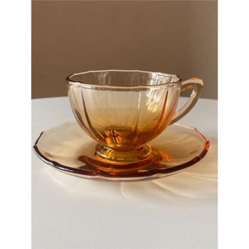 回饋款*琥珀色老玻璃*法式中古咖啡杯家用下午茶杯子復古懷舊優雅