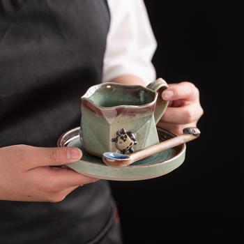 復古窯變咖啡杯碟套裝陶瓷杯下午茶濃縮咖啡杯創意甲蟲水杯