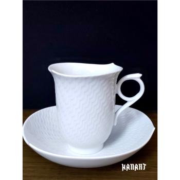 德國MEISSEN梅森瓷器 神奇波浪系列 純白浮雕 下午茶咖啡杯茶杯碟