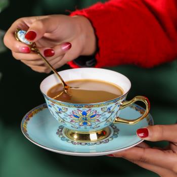 新古典歐式咖啡杯經典琺瑯彩下午茶杯禮品套裝結婚敬茶杯小文藝