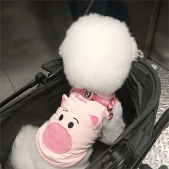 夏季小豬寵物粉色背心卡通刺繡小型狗狗貓咪透氣衣服ins