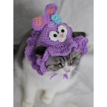 kezze可吱寵物星露露兔子紫色帽子貓咪變身可愛狗項圈兔耳朵頭套
