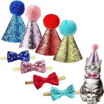 Cute P Birthday Caps With Bowknot Cat Dog Costume Sequin H