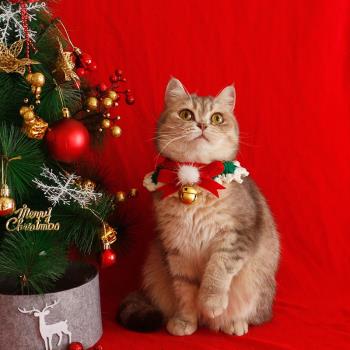 貓咪圣誕項圈手工編織圍脖鈴鐺狗狗可愛圍兜圍嘴新年寵物拍照飾品