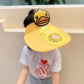 小風扇帽子兒童空頂涼帽夏季遮陽防曬帽男童女寶寶薄款太陽帽親子
