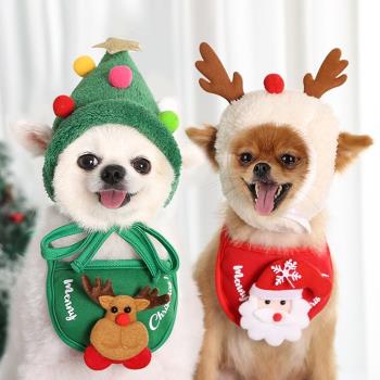 .Christmas Pet Hat Cute Antlers Saliva Towel for Dog Cat Dre