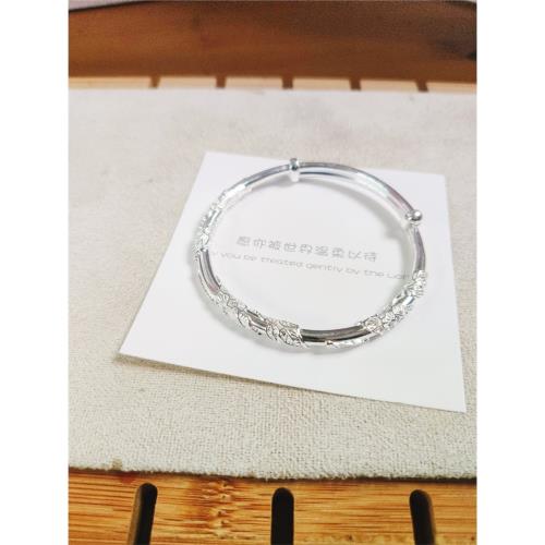 足銀999推拉繞絲繁花實心鐲子純銀手鐲飾品寓意繁花似錦女友禮物