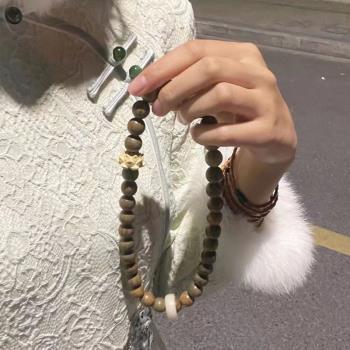 綠檀木手串手持精品復古醒獅雙圈木質手鏈檀香文玩男佛珠盤玩念珠
