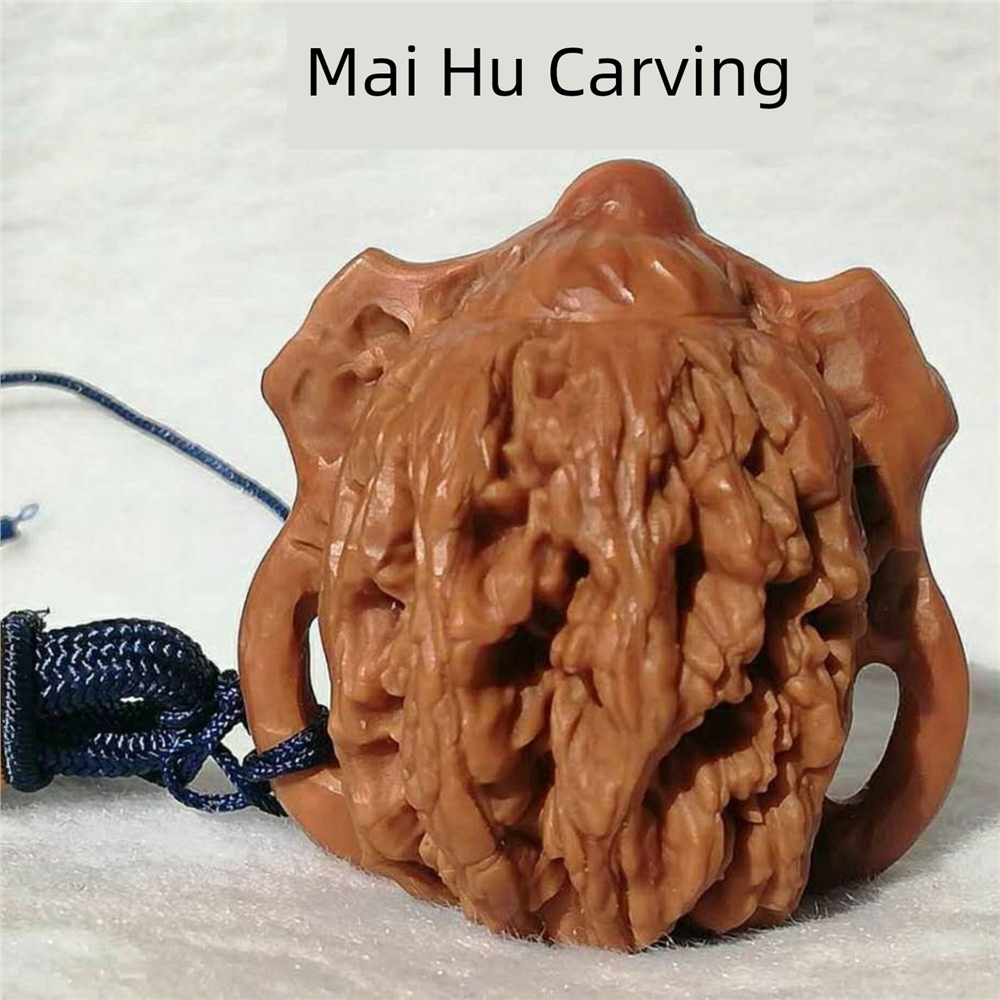 文玩核桃手工雕刻把把壺茶壺手把件車掛件手持手串脖掛白獅子磨盤|小眾