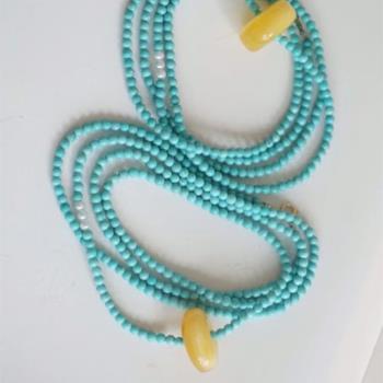 國風館綠松石mm蜜蠟平安扣 高瓷藍綠小珠珠項鏈手鏈兩用女款簡約