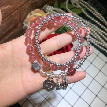 店主設計925銀飾多圈草莓晶手鏈ins水晶diy小眾飾品