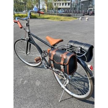 復古自行車單車通用裝飾配件皮革防水馬鞍包邊包掛包鞍座包車尾包