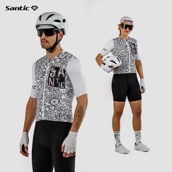 森地客Santic 騎行服男女春夏新品短袖上衣塗鴉公路自行車騎行服