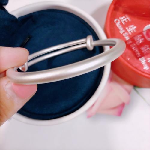 香港正生純銀古法傳承實心推拉磨砂手鐲足銀s999刻字銀飾情侶小眾