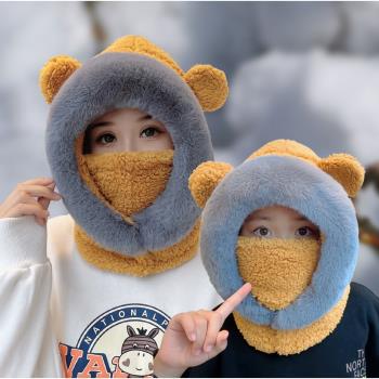 冬季保暖頭套帽女滑雪護臉護頸圍脖加厚兒童騎電動車防風防寒面罩