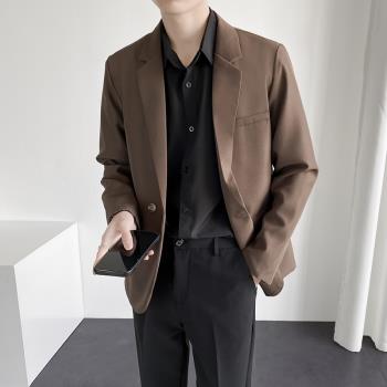 西裝外套男寬松休閑西服套裝黑色高級感韓版潮流商務正裝輕熟薄款
