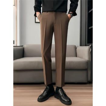 垂感九分褲男士韓版修身商務小直筒薄款顯高西裝褲免燙潮流男褲子