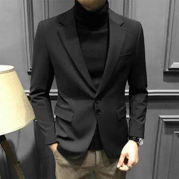 西裝外套男修身休閑西服套裝黑色高級感韓版潮流商務正裝輕熟薄款
