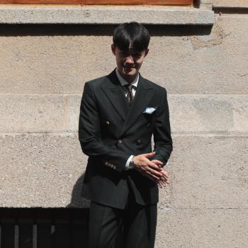 [多色] 韓版時尚輕商務西裝兩件套裝 雙排扣正裝上班紳士修身西服