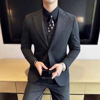 通勤簡約休閑西裝男套裝外套春夏季韓版高階感修身商務西服正裝男