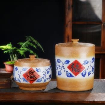 景德鎮陶瓷米缸復古帶蓋家用10斤20斤裝米桶防蟲防潮密封面缸手繪
