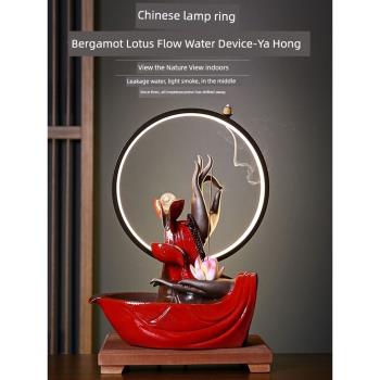中式陶瓷禪意佛手蓮花迴圈流水擺件玄關客廳茶室辦公室加濕裝飾品
