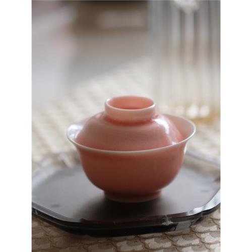 天野 漫粉蓋碗櫻粉色小蓋碗手工陶瓷茶碗景德鎮功夫茶具茶道配件