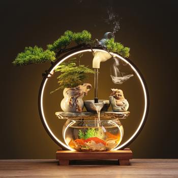 新中式陶瓷流水擺件迴圈水魚缸客廳玄關家居辦公桌開業生財裝飾品