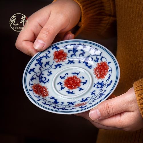 青花瓷釉里紅三才蓋碗茶杯景德鎮單個高檔陶瓷茶碗茶具防燙可懸停|蓋碗
