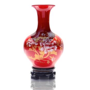 景德鎮陶瓷器中式紅色花瓶婚慶結婚禮物實用家居擺設新房瓷瓶擺件