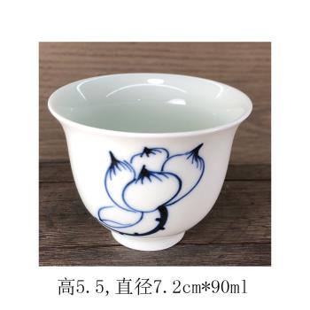 景德鎮陶瓷青花手繪荷花白酒盅花神杯烈酒杯中式小杯子復古釉下彩