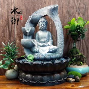 創意中式佛像流水擺件禪意噴泉招財客廳家居裝飾保平安工藝品禮品