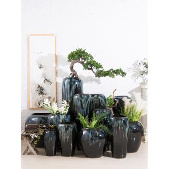 陶罐落地花瓶景德鎮陶瓷中式民宿電視櫃裝飾乾花插花客廳酒店擺件
