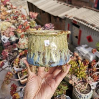 4.13景德鎮手捏粗陶多肉花盆 三足 雙耳透氣控型 純手工口略不圓