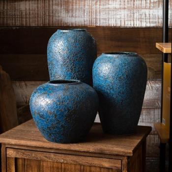 景德鎮陶瓷花瓶擺件客廳插花新中式玄關裝飾品花器復古粗陶罐花盆