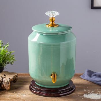 陶瓷水缸10升15升25升景德鎮家用儲水罐帶蓋廚房油缸帶龍頭