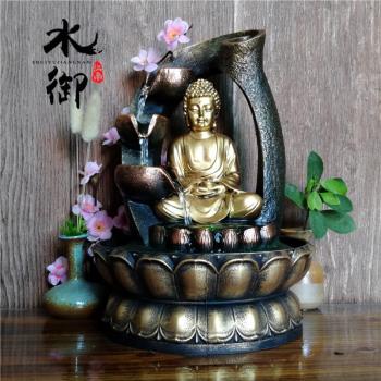 創意中式佛像桌面招財流水擺件客廳加濕器禪意噴泉家居裝飾品