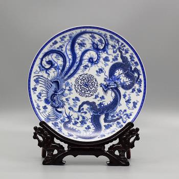 大清乾隆龍鳳呈祥青花掛盤景德鎮仿古瓷器家居辦公裝飾擺件古玩