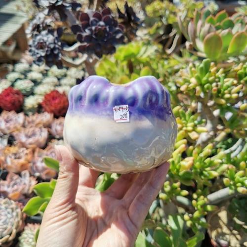 7.1景德鎮手捏粗陶多肉花盆 玩一不帶標 窯變流釉 透氣控型