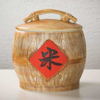 景德鎮陶瓷米缸帶蓋家用10斤20斤30裝米麵粉桶防潮防蟲密封儲物罐