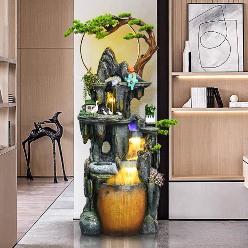 現代家居流水擺件循環水客廳電視柜室內園藝加濕裝飾藝品中式景觀