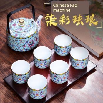 琺瑯彩景德鎮陶瓷茶具家用茶壺茶杯青瓷簡約中式古典泡茶器描金