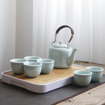 景德鎮影青瓷茶具套裝陶瓷茶壺茶杯家用整套中式簡約1壺6杯大容量